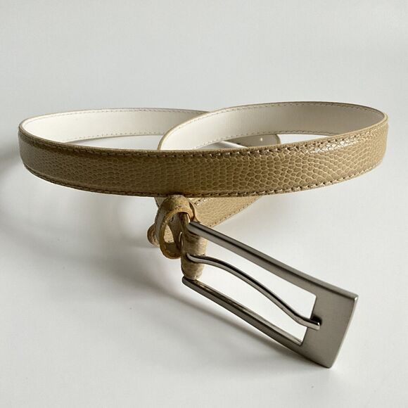 Tan Belt Size 12 Textured Faux Leather Silver-tone Long Buckle - Picture 9 of 9